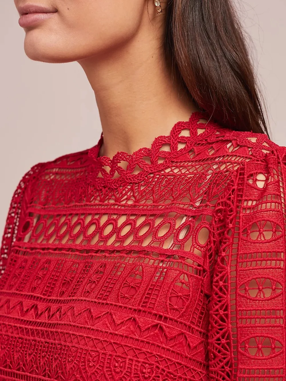 Anthropologie Red Lace Peplum Blouse